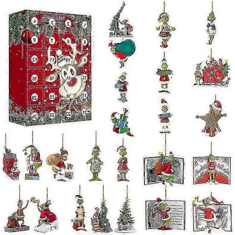 Boîte surprise Grinch, calendrier de l'Aurore de Noël en acrylique, 24 jours, pendentif type A (24 cases surprises) (1/5)