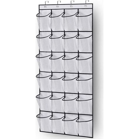[NON UTILIZZATO] Organizzatore per scarpe da appendere alla porta, soluzione salvaspazio con 24 tasche e 3 ganci per cucina, armadio o camera da letto, colore bianco.