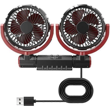 Ventilateur de voiture à double tête USB, 3 vitesses réglables (1/5)