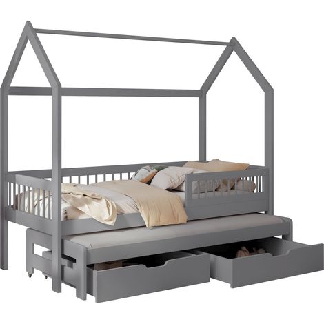 Cama Henderson 166, Gris, Individual con una cama supletoria-nido, Individuales, 80x170, 80x180, Madera, Somieres, 87x186x185cm (1/3)