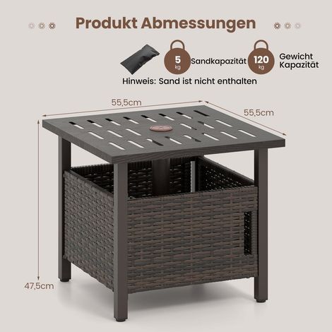 Rattan beistelltisch fur den auenbereich mit schirmloch wetterfest