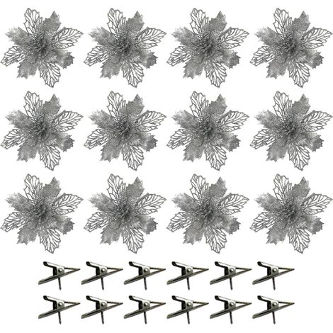 Fleurs Artificielles Pailletées Noël Décoration Mariage Nouvel An Ornements Argent 6.3in-KZQ (1/3)