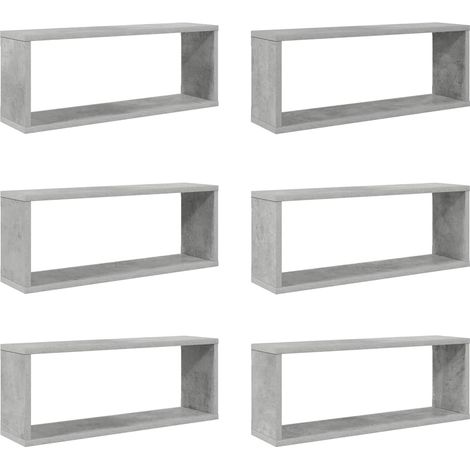 Estante cubo pared 6 uds contrachapado gris hormigón 60x15x23cm vidaXL