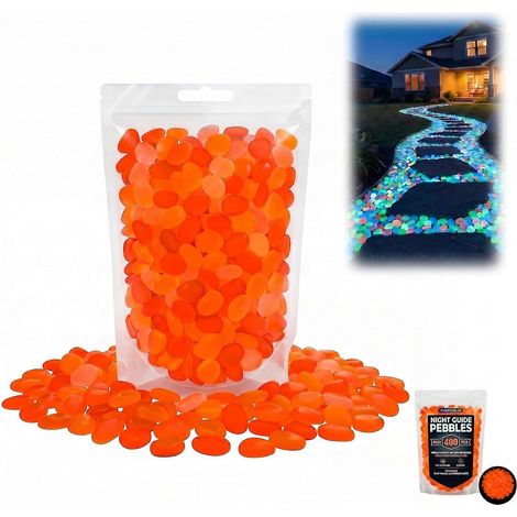 Gravier aquarium et pierres jardin phosphorescentes orange 400 pièces galets lumineux nocturnes décoration paysagère extérieure (1/5)