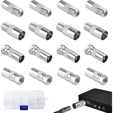Lot de 16 connecteurs d'antenne satellite - Idéal pour l'installation d'antenne TV et de récepteur satellite - Design robuste en alliage de zinc pour une transmission stable du signal (1/5)