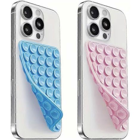 Support de téléphone à ventouse en silicone double face (bleu, rose et rouge), antidérapant et portable, angle réglable pour le maquillage, le fitness, le yoga et les marathons de séries. (1/5)
