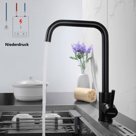 Niederdruck Armatur Küche Wassserhahn Küche Armatur  360°Schwenkbar Küchenarmatur Schwarz Spültischarmatur Einhebelmischer für Kaltwasser und einen Wasserboiler konzipiert (1/6)