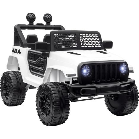 Jeep électrique tout-terrain pour enfants avec télécommande et 2 vitesses, 100 x 65 x 72 cm, blanche