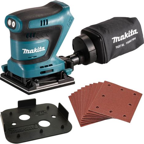 Makita DBO480Z 18v LXT 114mm 1/4 Sheet Finishing Cordless Palm Sander +10 Sheets (1/5)