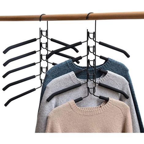 Lot de 2 cintres économiseurs d'espace, cintres en métal éponge EVA multicouches 5 en 1 pour garde-robe, vestes, manteaux, pulls, pantalons et chemises. (1/5)