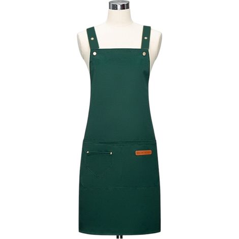 Tablier de cuisine, vert foncé, bretelles réglables, hauteur 74 cm (1/5)