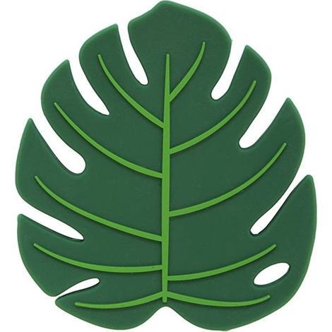 FISURA - Originale poggia-cucchiaio a forma di foglia di "monstera deliciosa". Poggia cucchiaio in silicone. Portautensili verde. 11,5 x 11,5 centimetri. (1/4)