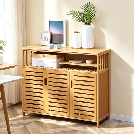 Muebles de almacenamiento modernos con puertas de lamas, cómoda/armario espacioso, unidades de almacenamiento versátiles. (1/5)