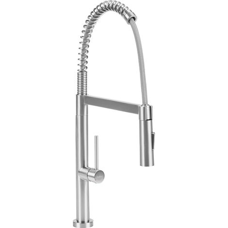 Kitchen Faucet Silver Stainless Steel Flexible Spring Hose Swing and Pull Out Mixer Faucet Aerator Modern ATCAMA (1/5)
