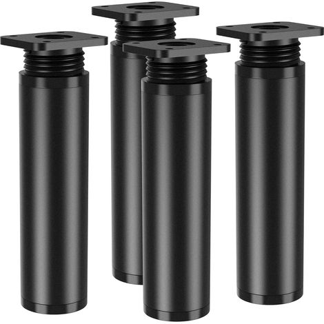 Juego de 4 patas para muebles de aleación de aluminio y PVC, regulables en altura, de 10 a 12 cm de altura, redondas, negras, con una capacidad de carga de hasta 200 kg, patas universales para muebles