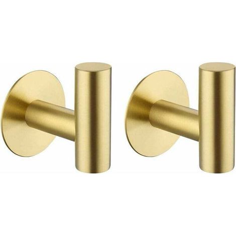Selbstklebende Haken, Handtuchhaken fürs Badezimmer, wasserfeste Edelstahl-Handtuchhaken, Kleiderbügel – 2er-Pack, Gold (1/5)