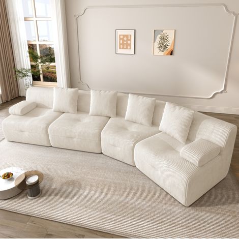 Divano modulare 4 posti in velluto a coste, 4 moduli, senza montaggio, beige chiaro HAVRYA (1/5)