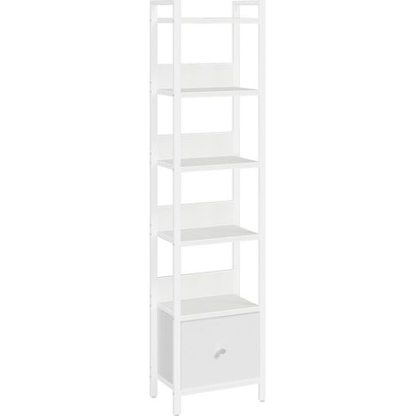 Bibliothèque, Étagère de Rangement à 6 Niveaux, avec Tiroir Amovible, Étagère à Livres sur Pieds pour Petits Espaces, Meuble de Rangement, pour Salon, Chambre, Bureau, Blanc (1/5)