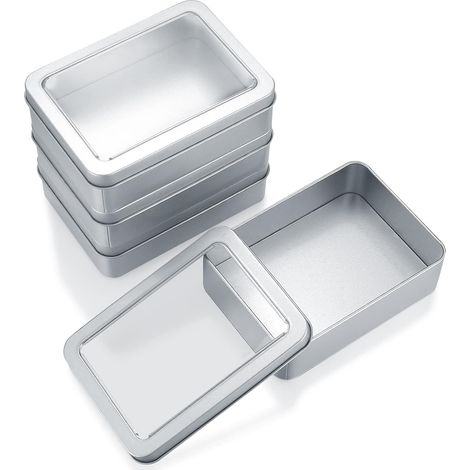 Lot de 4 petites boîtes métalliques avec couvercle, pots cosmétiques vides et portables, boîtes de rangement métalliques 12,5 x 9 x 3,5 cm (1/5)