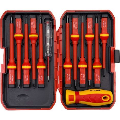 Insulated screwdriver set for electricians – 13-piece set with interchangeable magnetic bits – (1/5)