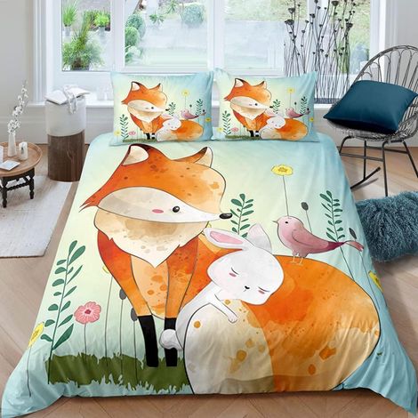 Literie enfant Renard 155x220 cm 3 pièces microfibre avec 2 taies d'oreiller 80x80 cm