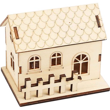 Maison En Bois - Veilleuse Led À Piles - Décoration De Bureau Et De Chambre - 10 x 7,5 x 8,2 Cm - 1 Pièce (1/5)