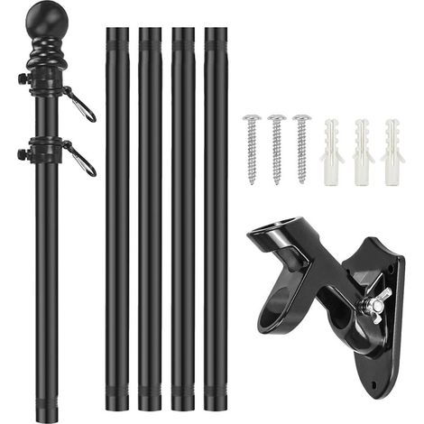 [Yuexinghui] Kit de 5 sections, mât de drapeau rotatif de 1,8 m, acier inoxydable noir, pour pavillons ukrainiens et bannières, avec socle en alliage d'aluminium, visserie incluse, boîte de 5 tubes (1/5)