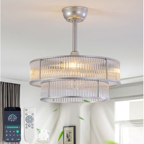 Ventilateur de plafond 19 pouces avec éclairage, commande Bluetooth et télécommande, 6 vitesses, argent (1/5)