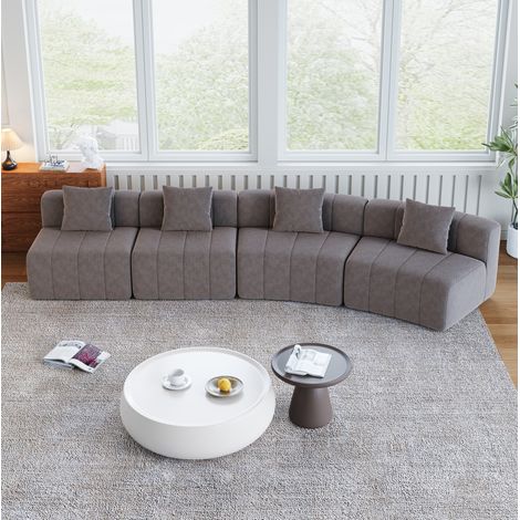 REDOM Sofamodul, geschwungen, modulares Design, 2 Kissen, Klaviertasten Stil, Chenille, Grau (1/5)