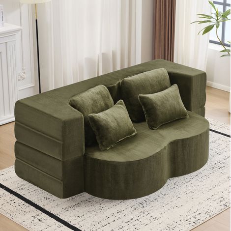 Canapé-lit de sol vert moderne, 4 coussins, mousse haute densité, 198 x 120 x 76 cm (1/5)