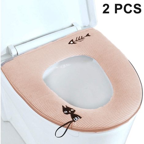 Lot de 2 housses de siège de toilette avec fermeture éclair, housse lavable standard avec poignée, coussinet doux, épais et chaud pour salle de bain (1/4)