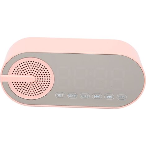 Petit réveil miroir avec emplacement pour carte TF, haut-parleur Bluetooth, lumières colorées, basses puissantes, radio FM, enceinte portable à offrir, rose. (1/5)