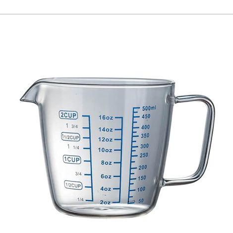 Measuring Cup - Borosilicate Glass - 500 ml - Microwave Oven Freezer Dishwasher Safe - Kitchen Baking Laboratory Milk Preparation - 1 Piece (1/5)