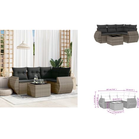 The Living Store 5-tlg. Garten-Sofagarnitur mit Kissen Grau Poly Rattan - Gartentisch (1/3)