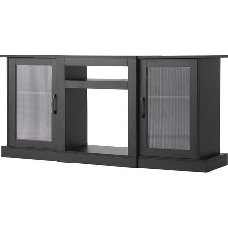 Meuble TV jusqu à 1651 mm bande lumineuse portes vitrées étagères réglables console salon chambre noir (1/5)