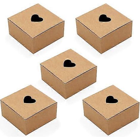 Boîtes en papier recyclables, petites boîtes avec cœur, lot de 5, 55 x 55 x 25 mm, idéales pour emballer des cadeaux (Saint-Valentin, mariage, baby shower). (1/5)