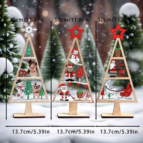 Weihnachtstischdekorationen, hölzerner Weihnachtstisch mit Weihnachtsmann-Logo in der Mitte, fröhlicher Schneemann, Rentier, Bauernhof, Weihnachtsfeierdekorationen, Innendekorationen. (1/5)