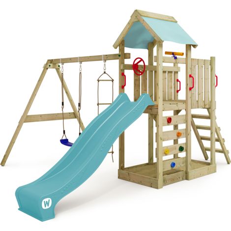 Parque infantil de madera Wickey MultiFlyer con Columpio y Tobogan en azul cielo