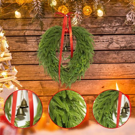 Guirlande De Noël - Couronne Artificielle En Plastique Avec Ruban Velours Rouge Et Clochettes - Pour Porte D'Entrée Armoire De Cuisine Et Décoration Intérieure Extérieure - Lot De 41 Pièces (1/5)
