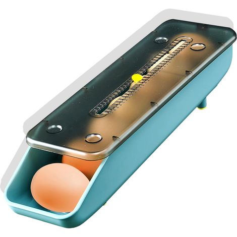 Boîte à œufs à roulettes automatiques – Avec indicateur de fraîcheur – Pour réfrigérateur et cuisine – Empilable – 7 œufs – Bleu (1/5)