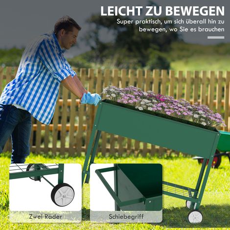 Jardinière surélevée en métal, étagère à plantes avec 2 roulettes, 109x44x80 cm, vert pour balcon (1/4)