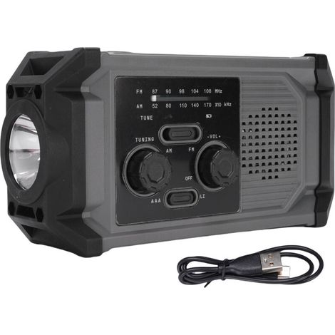 Radio multifunzione a manovella solare impermeabile IPX4 con modulazione di frequenza AM di emergenza e torcia a LED -Crezuo
