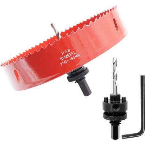 Scie cloche 180mm, mèche cloche à arbre pour usage intensif, foret 4341, outil de perçage pour percer des trous dans différents types de bois, aluminium, PVC, etc. (1/5)