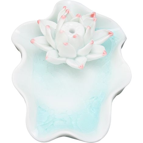 Porte-bâton d'encens en céramique, forme fleur, blanc, cendrier brûle-parfum décoratif pour maison, plateau récupérateur de cendres (1/5)