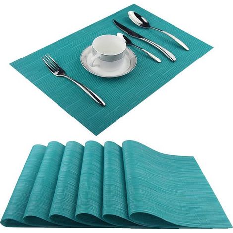 Set mit 6 Platzsets, gewebte Vinyl Platzsets, waschbare Platzsets für den Innenbereich, rutschfeste Tischsets (Türkisblau, 6 Sets) (1/5)