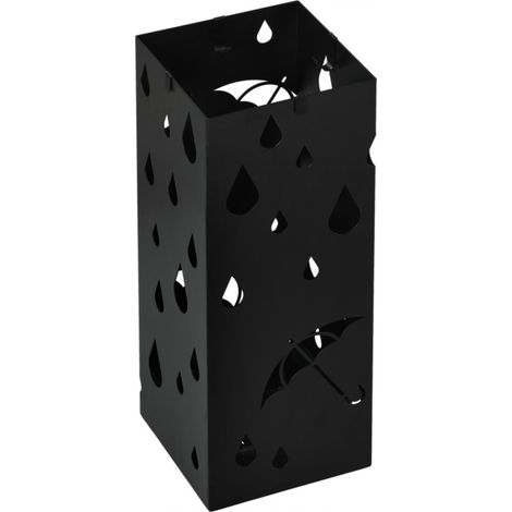 Porte-parapluie noir en acier avec bac d'égouttement et crochets (1/5)