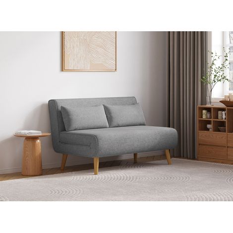 Deco In Paris – Canapé convertible 2 places scandinave en tissu gris – Dimensions couchage 121x185cm – Garnissage mousse 30kg/m3 – Pieds en bois verni (1/5)