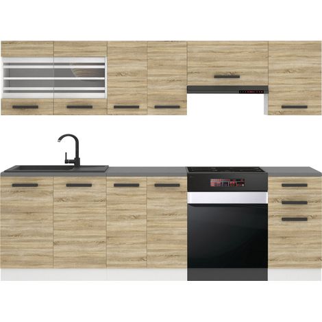 Belini Cuisine Equipee Complete Lily Muebles de Cuisine Complets - 240 cm. Cuisine Complete sans Plan de Travail, chêne Sonoma (1/4)