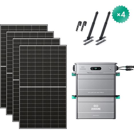Zendure SolarFlow 800 Pro 2 - Stockage énergétique solaire domestique 800W, gestion intelligente, IP65, avec 500Wx4 Panneau Bifacial, et support de panneaux (Balcon), AB2000L