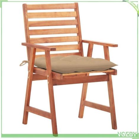 Chaises à manger d'extérieur - FAFEICY - 3064365 - Acacia massif - Lot de 3 avec coussins imperméables - Beige (1/5)